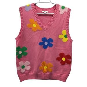 BP Pink Daisy Sweater Vest Small 80s 90s Retro